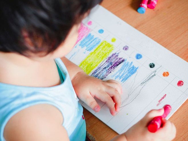 Child coloring a worksheet
