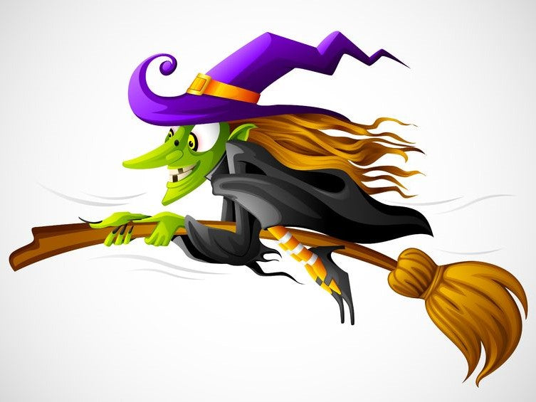 Cartoon witch flying on a broom