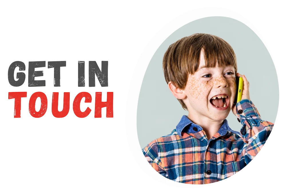 Get in touch graphic with child wearing headphones