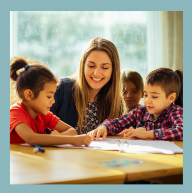 Therapist working with children at a table