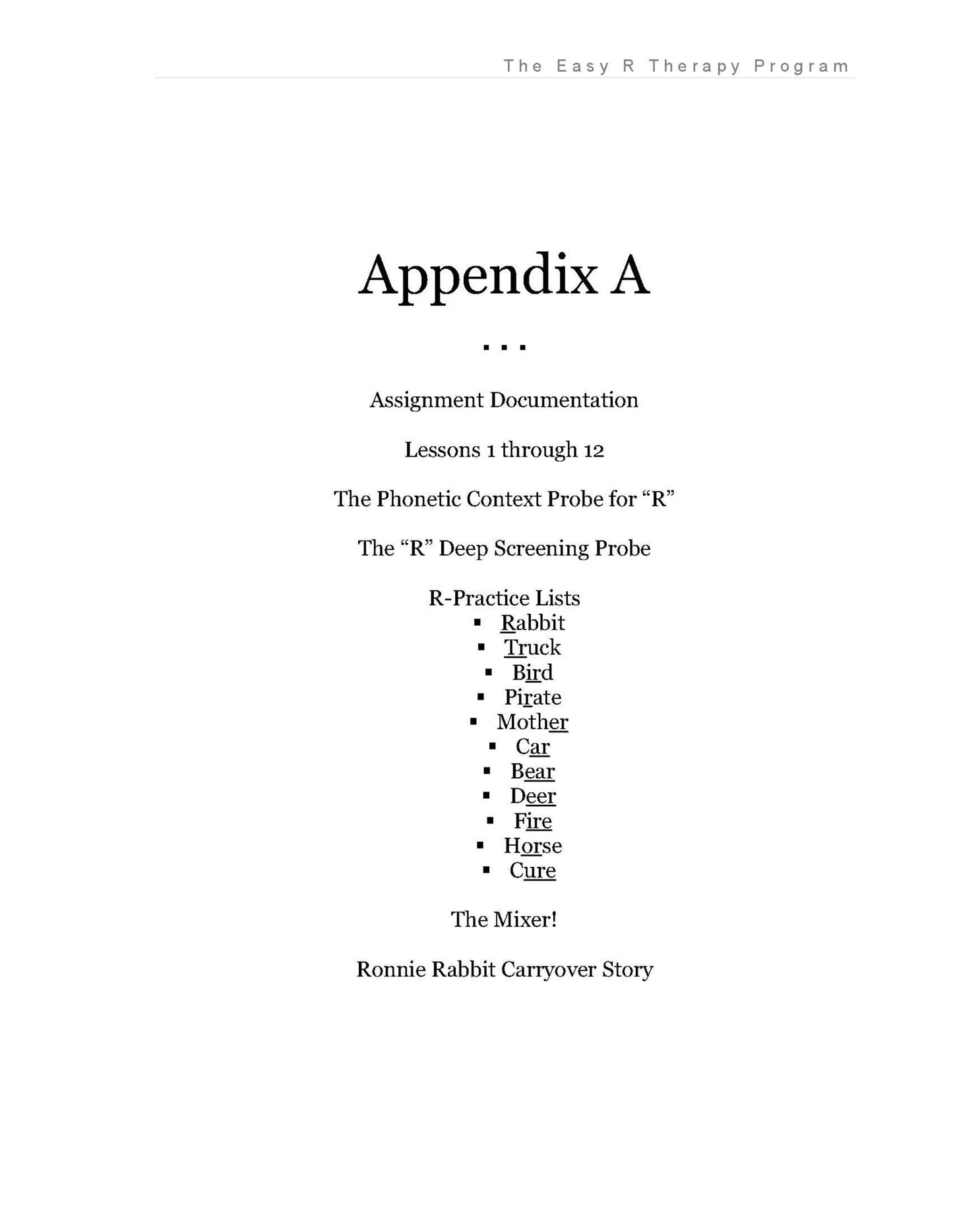 The Easy R Therapy Program appendix sample page