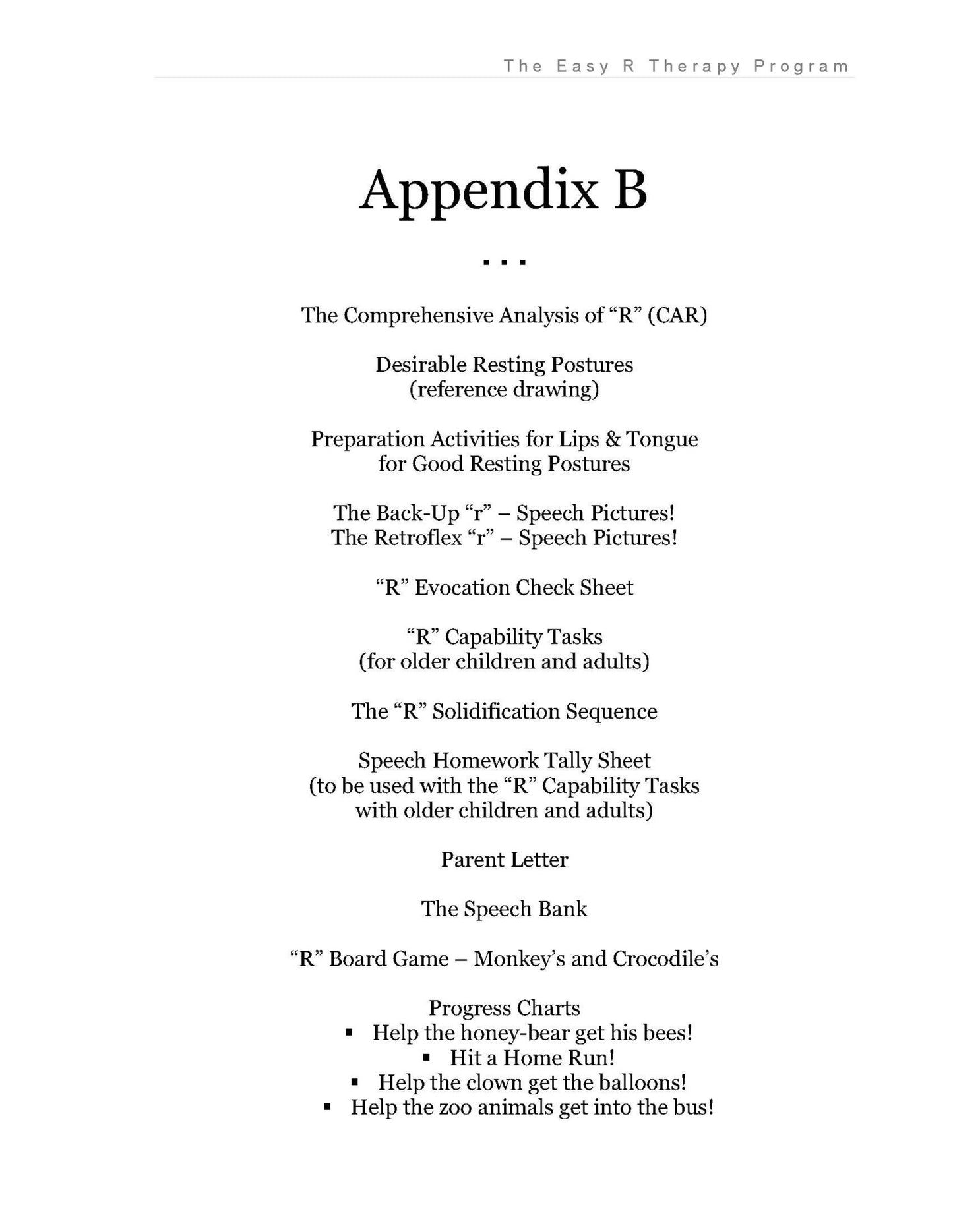 The Easy R Therapy Program appendix sample page