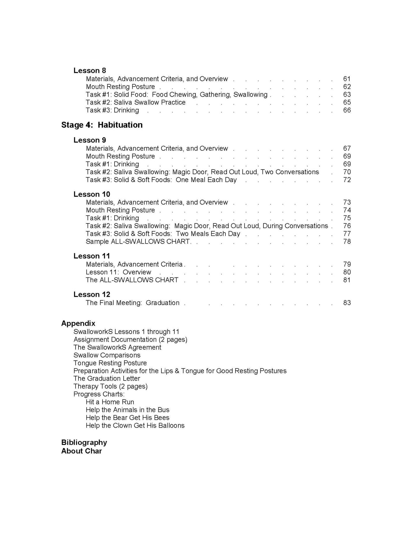 Swalloworks Therapy Program table of contents page