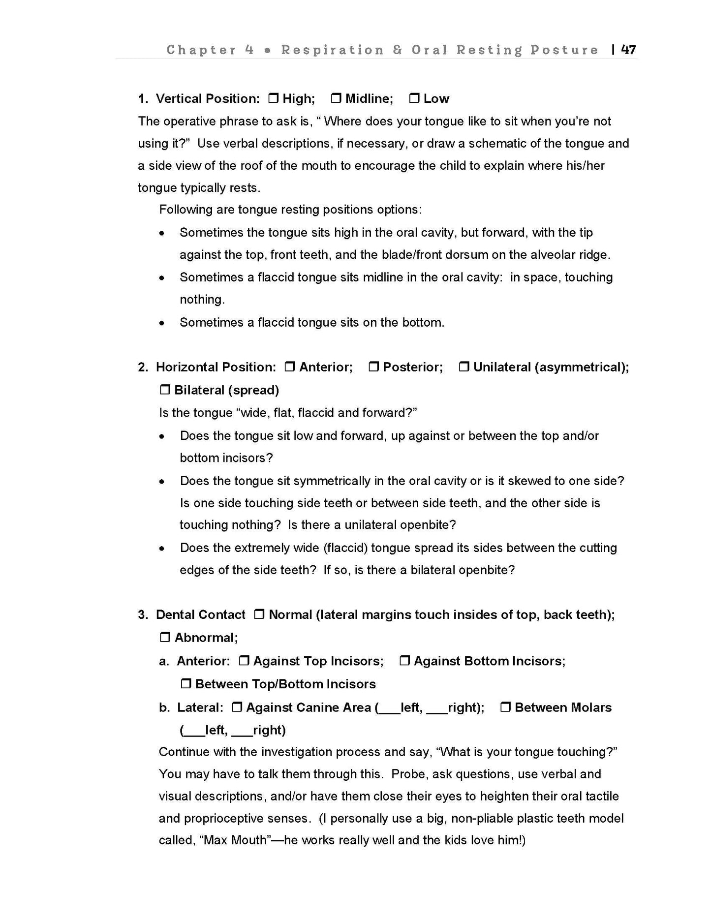 The Myofunctional Evaluation chapter 4 facial structure sample page